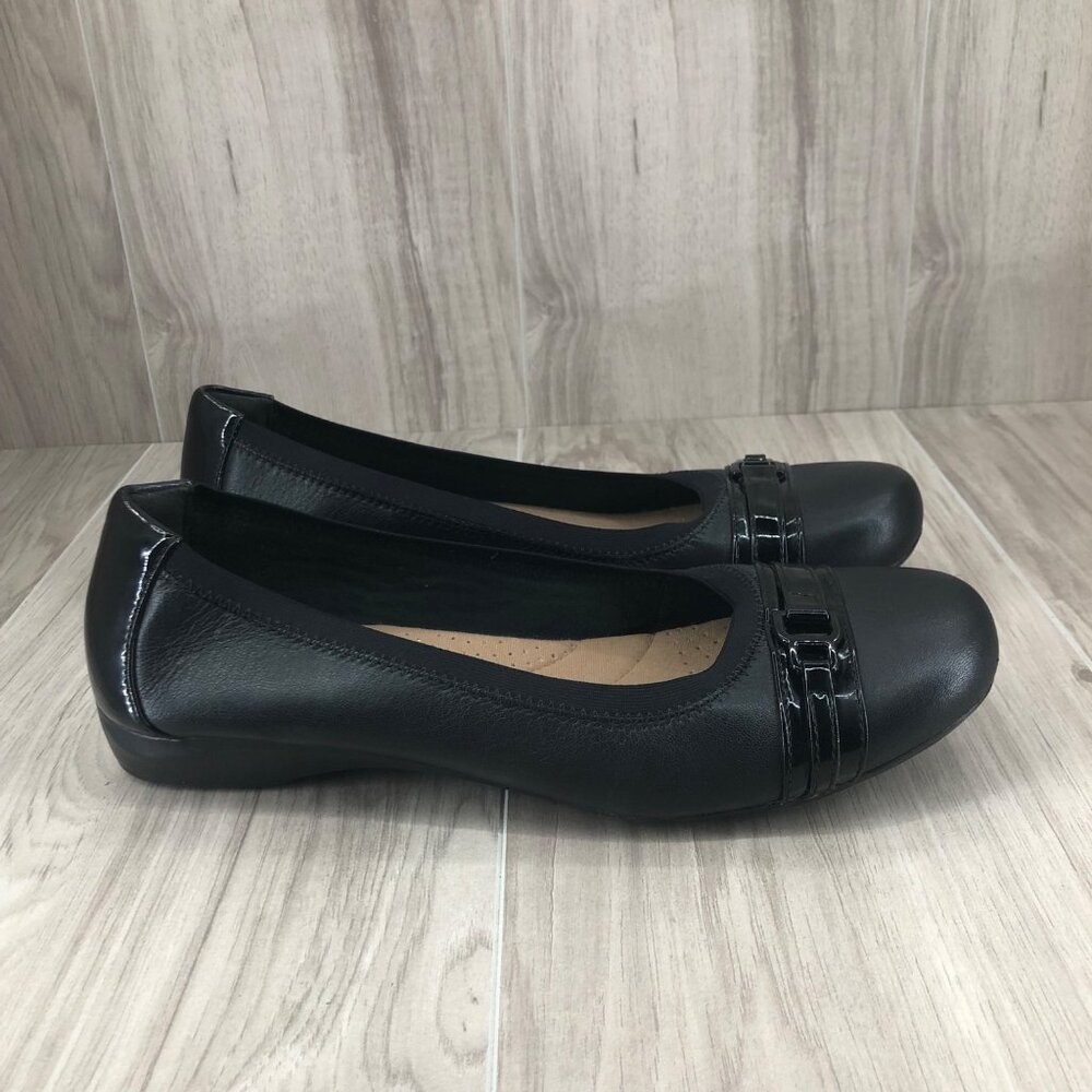 Clarks Flats Womens 9W Kinzie Light Black Leather Slip On Comfort Shoes